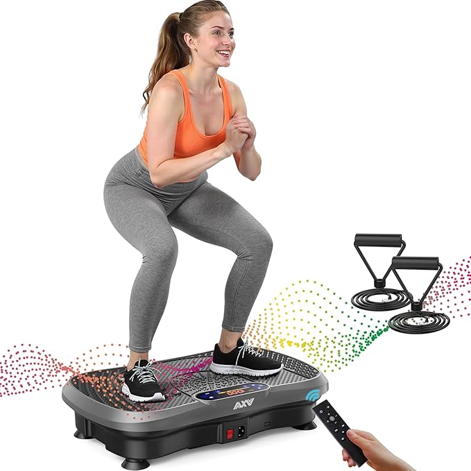 AXV Vibration Plate Fitness Platform Exercise Machine Vibrating Lymphatic Drainage Shaking Full Body Shaker Workout Vibrate Stand Shake Board Sport Gym for Weight Loss Fat Burner for Women Men-Ruum Studio Home
