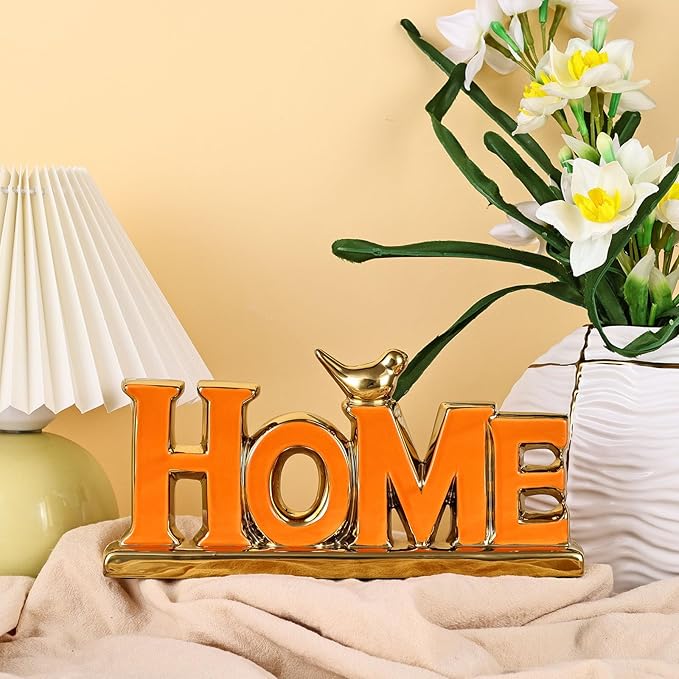 XMGZQ Love Sign Decoration,Orange and Gold Love Signs for Home Decor,Small Bird Sculpture Personalized Decor,Orange Style Figurine Decorative Ornaments for Living Room,Bedroom,Desktop,Cabinets-Ruum Studio Home