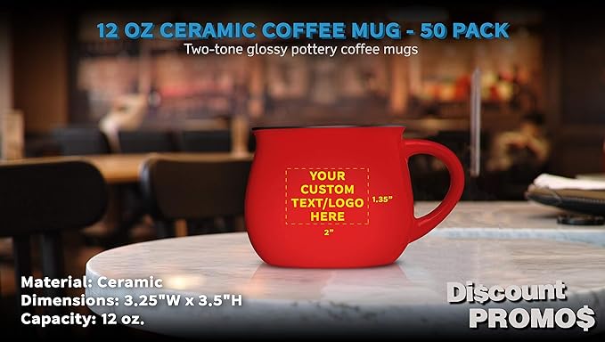 Custom Glazed Campfire Coffee Mugs 12 oz. Set of 50, Personalized Bulk Pack - Perfect for Coffee, Tea, Espresso, Hot Cocoa, Other Beverages - Red-Ruum Studio Home