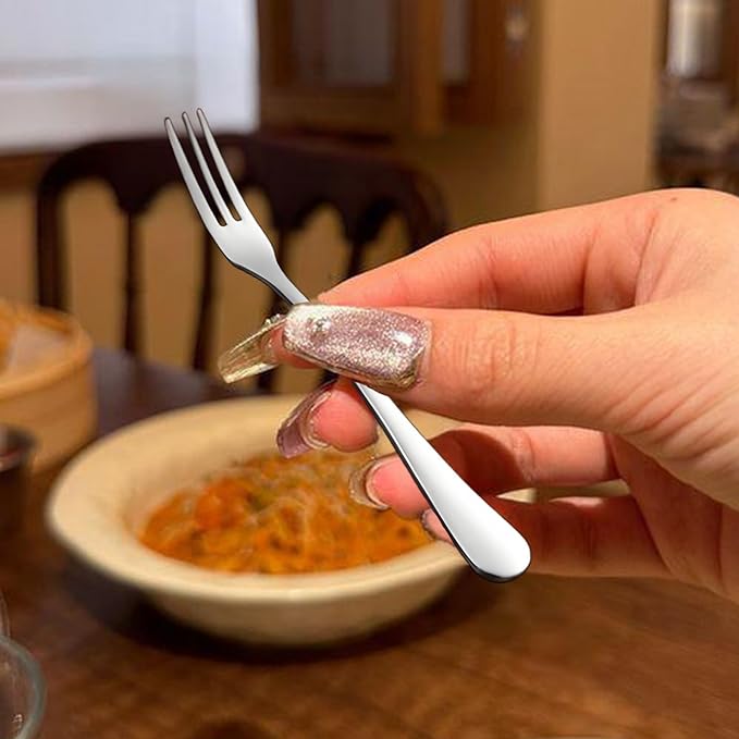 Crab Stainless Steel Forks,Small Appetizer Fork 3 Prong Tasting Escargot Forks Portable Cocktail Salad Fruit Forks for Kitchen Accessory Wedding Party,Set of 12, 4.8 Inches-Ruum Studio Home