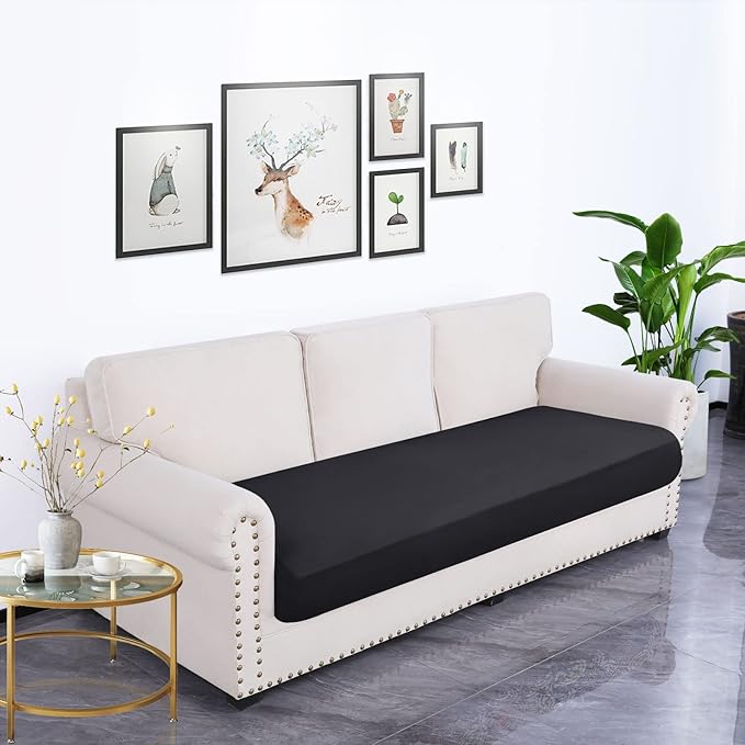 hyha Waterproof Couch Cushion Covers, Stretch Sofa Couch Seat Slipcover for Dog Washable, Non-Slip Waterproof Outdoor Cushion Covers for Patio Furniture Replacement (1 Piece for Large, Black)-Ruum Studio Home