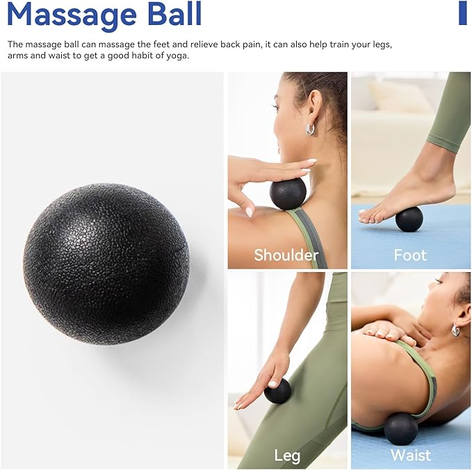 5 in 1 Foam Roller Set, High Density Foam Roller, Muscle Roller Stick, Massage Ball, Resistance Band for Physical Therapy & Deep Tissue Muscle Massage (Black)-Ruum Studio Home