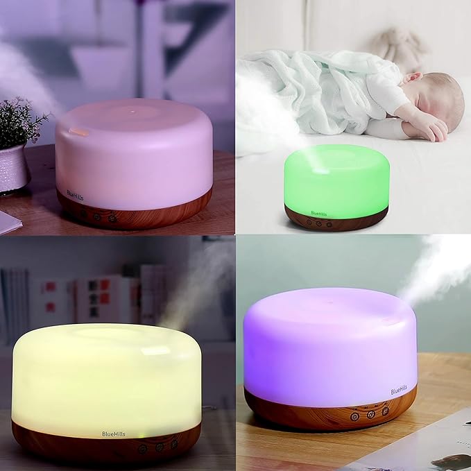 BlueHills Premium 1000 ML XL Essential Oil Diffuser Aromatherapy Humidifier with Remote Timer for Large Room Home 18 Hour Run Huge Coverage Area 1 Liter Mood Light Extra Large Capacity Wood Grain D004-Ruum Studio Home