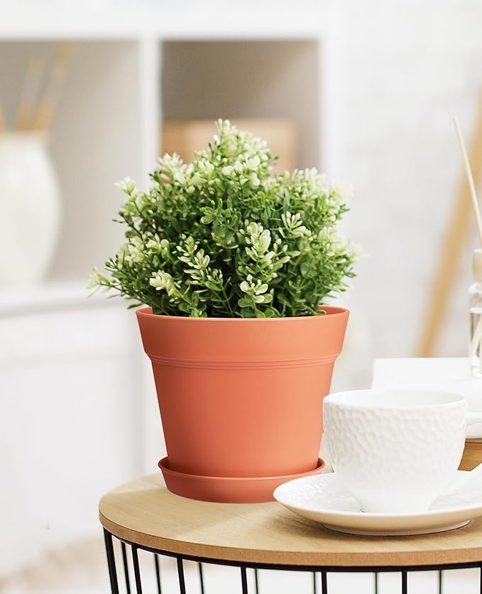 homenote Plant Pots,7.5 Inch Flower Pots for Plants Plastic Planters for Indoor with Multiple Drainage Holes and Trays, for All Home Garden Flowers Succulents,Outdoor(Terra Cotta,8 Pack)-Ruum Studio Home
