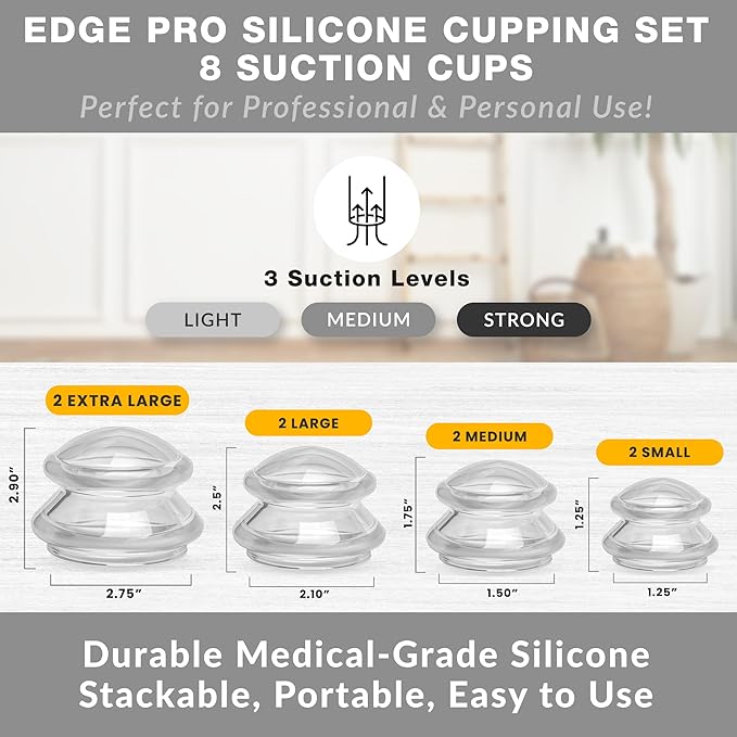 8 Edge Cups Silicone Cupping Therapy Set Professional Massage Cupping Cups for Cupping Therapy Cupping Kit for Massage, Myofascial Release, Cellulite Reduction (Lure Clear)-Ruum Studio Home