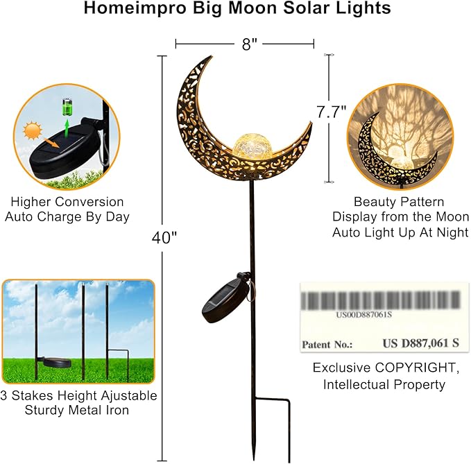 Homeimpro Moon Solar Lights Outdoor Garden Decor Gifts for Mom Women,Waterproof Stakes Yard Decorations for Lawn, Patio Accessories, Backyard Ornaments Birthday Gifts Mother Grandma (Bronze)-Ruum Studio Home