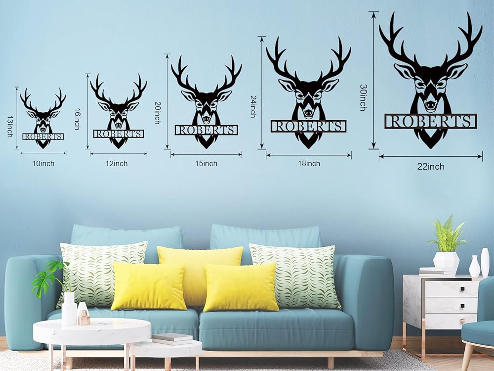 Personalized Deer Head Metal Sign | Christmas Deer | Custom Metal Deer Sign | Deer Antlers Sign | Outdoor Wall Decor | Last Name Sign | Deer Monogram | Wall Decor Rustic Home | Housewarming Gifts-Ruum Studio Home