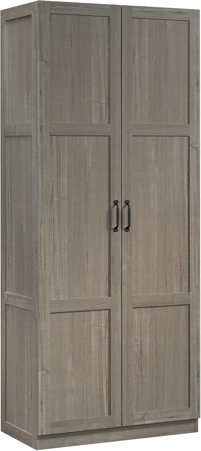 Sauder Select Storage Cabinet, Pantry Cabinet Kitchen Storage with Adjustable Shelves, Bathroom Storage Cabinet, in Silver Sycamore-Ruum Studio Home