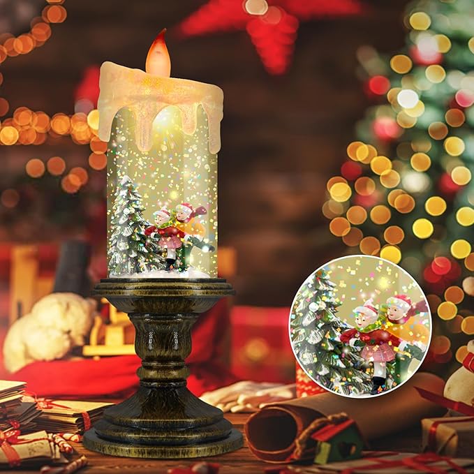 Christmas Flameless Candles, Flickering LED Candles with Timer, Snow Globe Candle Lights for Christmas Decorations-Ruum Studio Home