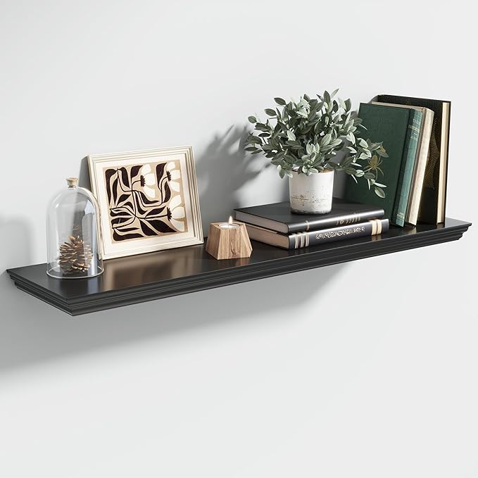 Floating Shelves for Wall, 36 Inch Long Wall Mounted Black Hanging Shelf for Kitchen, Living Room, Office, Bedroom, Bathroom, Retro Vintage Wood Bookshelf for House Decor-Ruum Studio Home