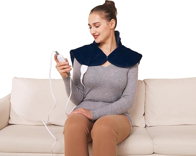 Ruqiji 19" x 24" Weighted Neck&Shoulder Heating Pad, 2.5lbs with 12 Temperature Settings&Countdown timer,Pain Relief for Neck/Shoulders/Menstrual Pain, Christmas Gifts for Women Men Mom Dad(Navy Blue)-Ruum Studio Home
