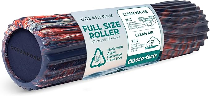 Oceanfoam Tidal Roller - Red, Dark Navy & Natural Marbled - Muscle Massage Foam Roller for Back Pain & Stretching - Firm & Ergonomic Wide Wave Textured - Yoga, Athletics, Wellness - Full Size 20" x 5"-Ruum Studio Home