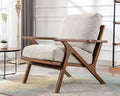 HNY Mid Century Chair, Faux Leather Upholstered Accent Armchair with Wood Frame and Canvas Cushions, Leisure Reading Chair Slipper Chair for Living Room, Bedroom, Beige-Ruum Studio Home