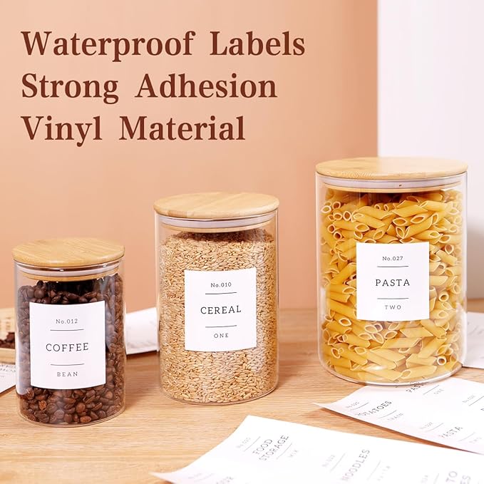 3 Pcs Glass Canisters with Airtight Bamboo Lids and 42 Kitchen Pantry Labels Preprinted - Clear Glass Flour and Sugar Storage Container Set - Large Glass Jars with Wood Lids(100 OZ/54 OZ/27 OZ)-Ruum Studio Home
