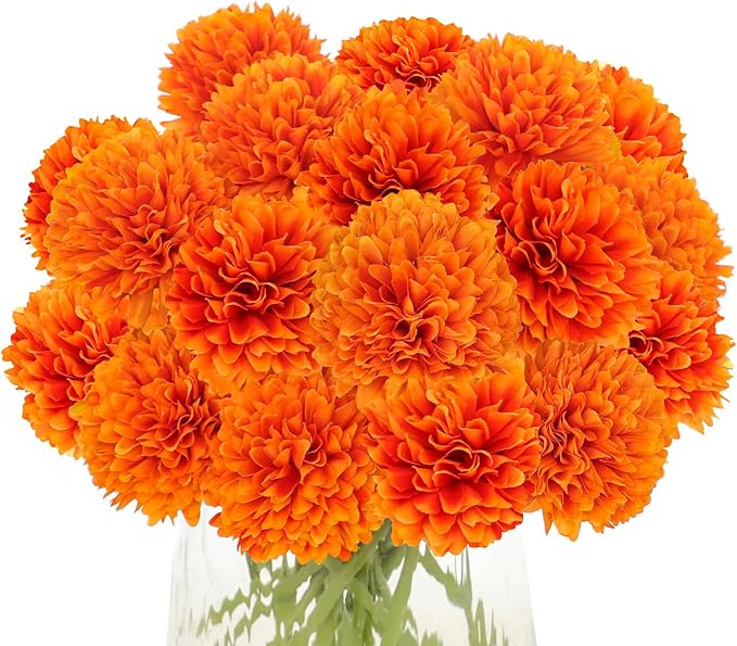 Kimura's Cabin 20Pcs Orange Fake Mums Flowers Artificial Silk Chrysanthemums Faux Ball Flower for Wedding Arrangement Fall Bouquets Home Table Decoration Halloween Decor(Orange)-Ruum Studio Home