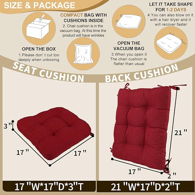 BUYUE Chair Cushion Set for Rocking Chair, Back Pillow & Seat Cushion with Ties, Original Woven Fabric Non-Slip Chair Pads for Elderly Sitting, Red-Ruum Studio Home