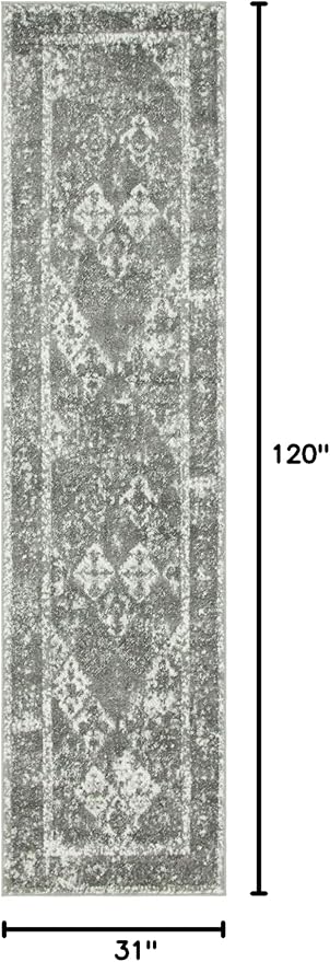 Unique Loom Rosso Collection Vintage, Traditional, Bohemian, Geometric, Distressed, Southwestern Area Rug (2' 7 x 10' 0 Runner, Gray/Ivory)-Ruum Studio Home