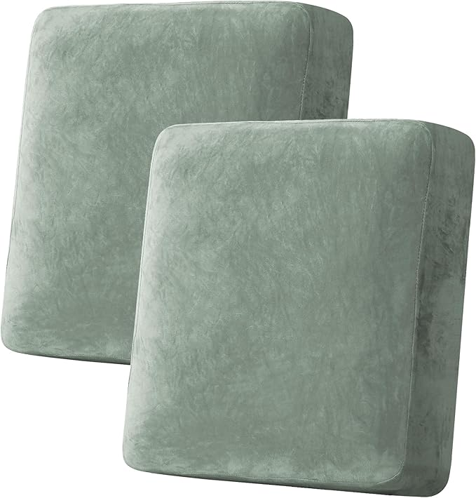 H.VERSAILTEX Velvet Stretch Couch Cushion Cover Plush Cushion Slipcover for Loveseat Cushion Furniture Protector Seat Cushion Sofa Cover (2 Piece Medium Sofa Cushion Covers, Sea Grass)-Ruum Studio Home