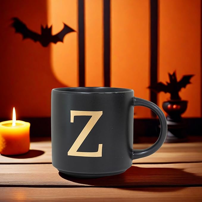 COLLECTIVE HOME - Monogram Ceramic Mugs, 15 oz Golden Initial Black Coffee Cups, Elegant Alphabet Tea Mugs, Elegant Personalized Mug with Gift Box, Unique Mug with Double Side Capital Lette (Z)-Ruum Studio Home