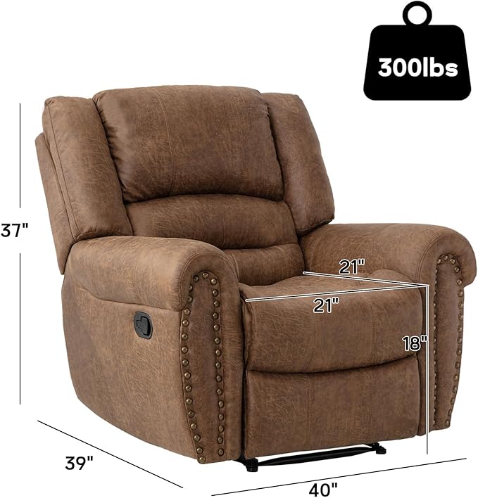 CANMOV Leather Recliner Chair Set of 2, Classic and Traditional Manual Recliner Chair with Comfortable Arms and Back,Manual Single Recliner Sofa for Living Room, Camel-Ruum Studio Home