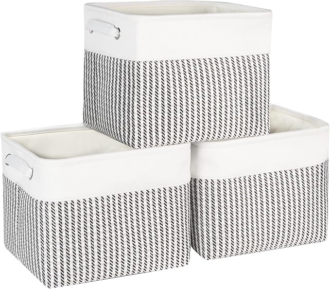 Kntiwiwo Foldable Storage Bin Collapsible Basket 12" x 10" x 9.5" Cube Storage Organizer Bins with Dual Carry Handles for Home Closet Shelves Drawers Organizer, Set of 3, Houndstooth-Ruum Studio Home