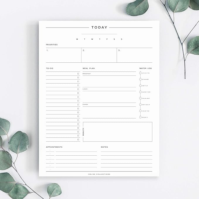 Bliss Collections Daily Planning Pad, To Do List Notebook - Undated Tear-Off Sheets Notepad - Work Calendar, Organizer, Scheduler for Goals, Tasks - Minimalist, 8.5" x 11", 50 Sheets-Ruum Studio Home