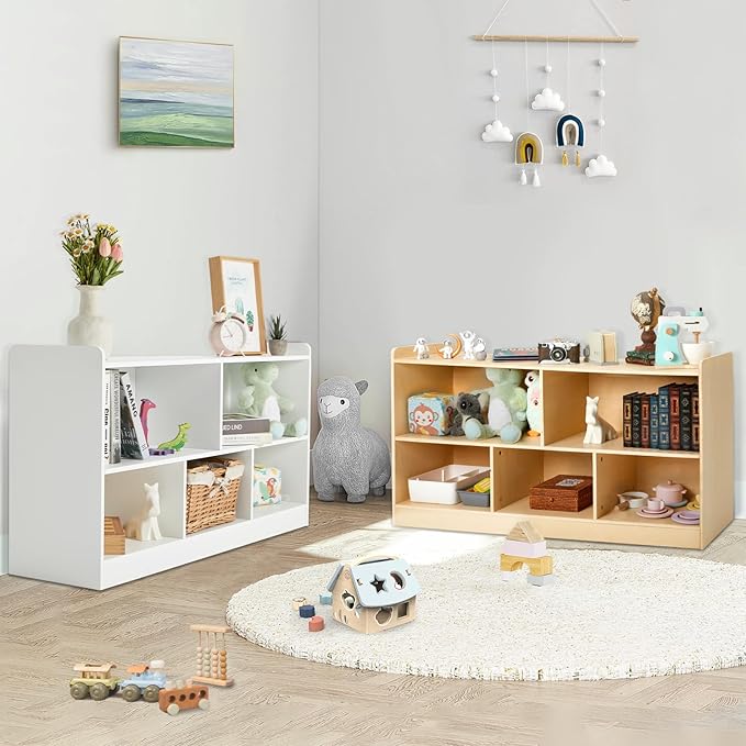 Montessori Shelf, Wooden Toy Storage Organizer for Books Toys, 2 Shelf Bookcase, 5-Section Storage Cabinet, Toddler Book Shelf for Kids Rooms, Playroom, Nursery, Kindergarten-Ruum Studio Home