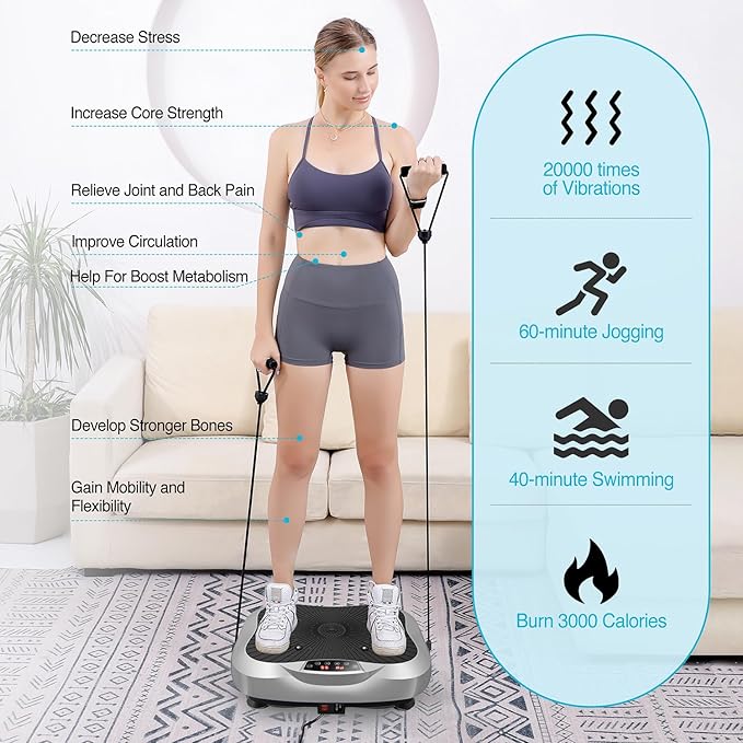 AXV Vibration Plate Exercise Machine Whole Body Workout Vibrate Fitness Platform Lymphatic Drainage Machine for Weight Loss Shaping Toning Wellness Home Gyms Workout-Ruum Studio Home