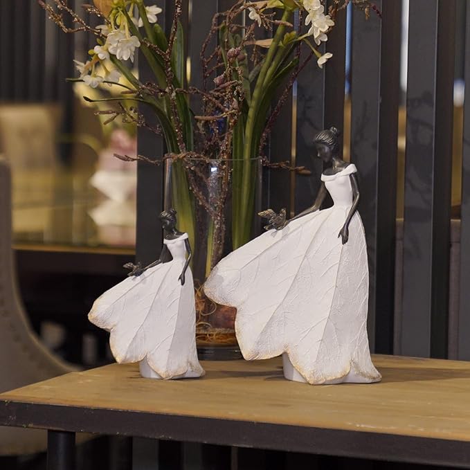 Guichifun Fairy Statue Collection Home Decoration - White Leaf Angel Girls Resin Living Room Bookshelf Decor Garden Outdoor Bathroom Decorations Figurines Gift 5.5 x 3.25 x 8 Inch-Ruum Studio Home