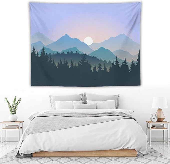 HZOHNAGO Mountain Tapestry Forest Mountain Sunrise Pattern Printed Wall Tapestry Wall Hanging for Bedroom Living Room Dorm 80" W x 60" H-Ruum Studio Home