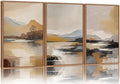 Tinonedraw Beige Mountain Landscape Framed Canvas Wall Art, Abstract Mid Century Modern Wall Decor, Golden Hour Lake Artwork, Neutral Nature Scenery Art Printing for Living Room Bedroom Office 16"x24"x3-Ruum Studio Home