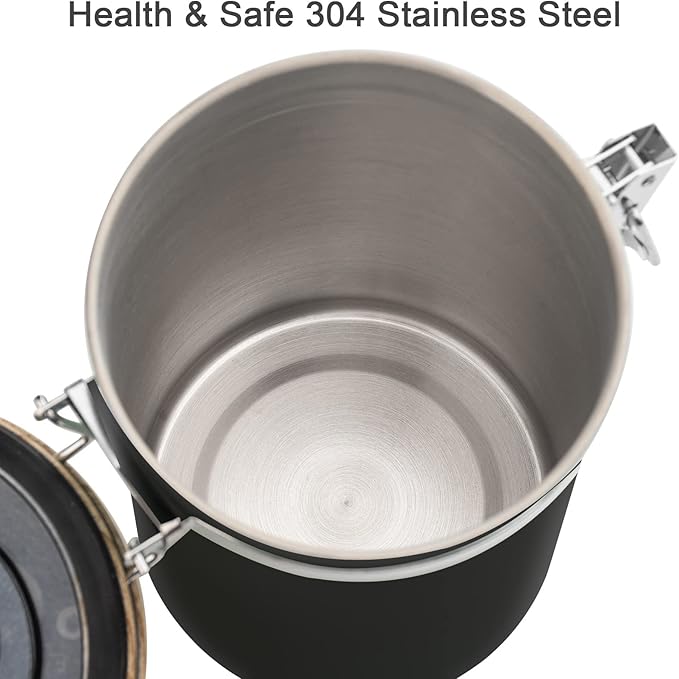 TEDSWAIT Coffee Canisters Airtight Coffee Bean Storage Container Kitchen Stainless Steel Food Storage Container with Scoop Date Tracker & CO2 Valve 61Fl Oz (Black)-Ruum Studio Home