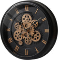 Maxstar Large Moving Gear Wall Clock,16" Vintage Mechanical Battery Operated Industrial Wall Clocks for Farmhouse Living Room,Home Office, Dinning Room, Kitchen, Steampunk Decor-Black,Roman Numeral-Ruum Studio Home