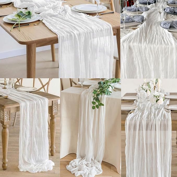 10FT 20 Pack White Cheesecloth Table Runner 20 x 120 Inch Long Rustic Gauze Cheese Cloth Table Runner for Wedding Bridal Baby Shower Table Decorations Boho Fabric Sheer Birthday Party Table Decor-Ruum Studio Home