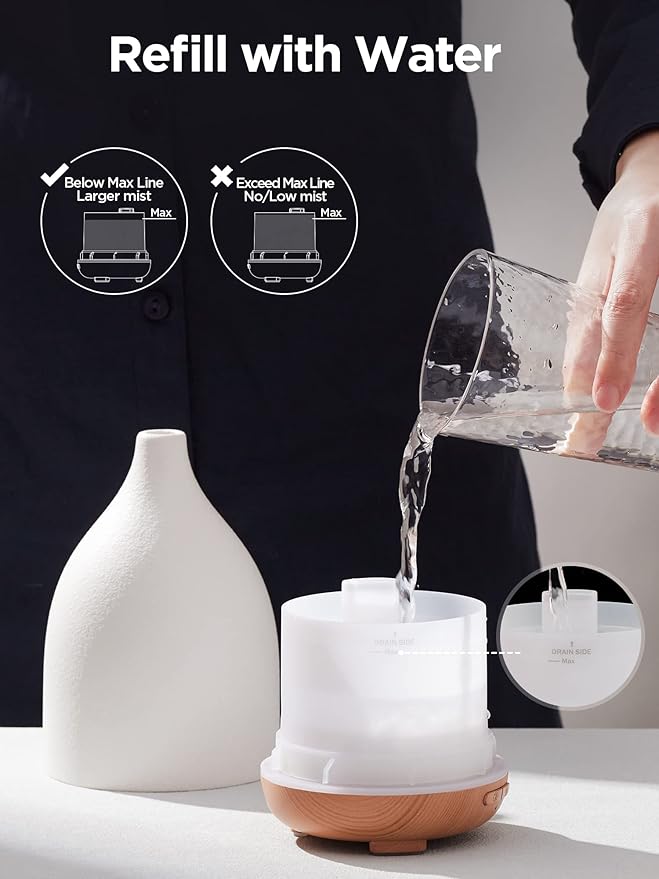 InnoGear Oil Diffuser, 150ML Ceramic Diffuser for Essential Oils Handcrafted Aromatherapy Diffuser Ultrasonic Cool Mist Humidifier with 2 Mist Modes Waterless Auto Off for Room Office, White-Ruum Studio Home