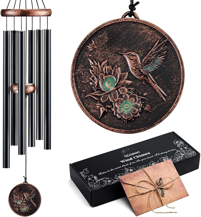 Wind Chimes for Outside, Hummingbird Deep Tone Vintage Wind Chime Outdoor Clearance, Sympathy/Memorial/Festivals/Birthday Gift for Mom Dad Grandma, Home Garden Patio Decor (32" Hummingbird)-Ruum Studio Home