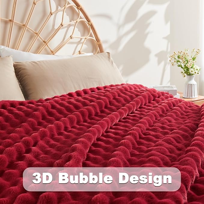 NEWCOSPLAY Faux Fur Throw Blanket Red Bubble Blanket Thick Warm Soft for Couch Sofa Bed 550GSM (Red, Throw(50"x60"))-Ruum Studio Home