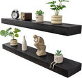 Floating Shelves 3 inch Thick for Wall Set of 2,Solid Pine Wood Wall Mount Shelf for Kitchen Living Room Bedroom Bathroom,8" D x 48" L x 3" H-Black-Ruum Studio Home