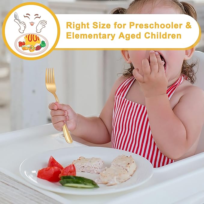 E-far 10-Piece Gold Toddler Utensils, Kid Stainless Steel Silverware Set, Children Safe Forks and Spoons Set for Self Feeding, Healthy & Non-Toxic, Mirror Polished & Easy to Clean-Ruum Studio Home