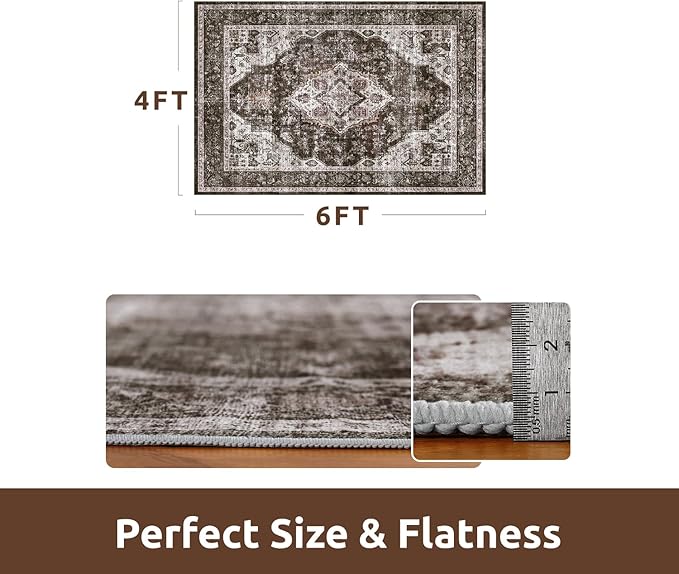 AMOAMI-4X6 Area Rugs for Living Room -Soft Vintage Bedroom Rugs-Non Slip Washable Rug-Throw for Living Room Bedroom Bedside Dining Room Office Brick/Brown-Ruum Studio Home