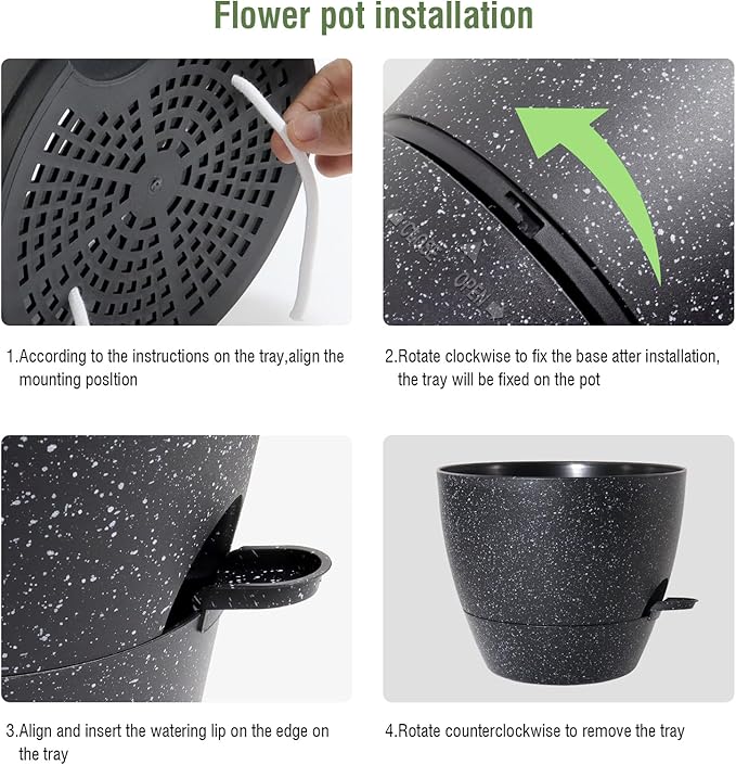 12/10/9 inch Large Self Watering Pots, Planter, Plant Pots with Mesh Drainage Holes for Indoor Outdoor Garden Plants, Plastic Flower Pots with Removable Deep Reservoir, Speckled Black-Ruum Studio Home