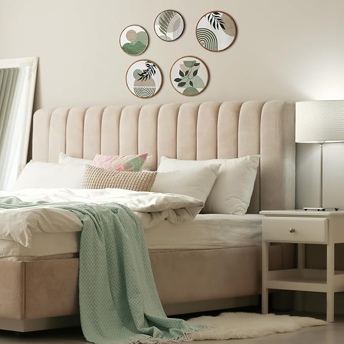 Qunclay 5 Pcs Wall Art Decor Wooden Living Room Wall Decor Bohemian Hanging Farmhouse Geometric 10'' and 8'' Aesthetic Wood Minimalist Posters for Bedroom(Greenery)-Ruum Studio Home