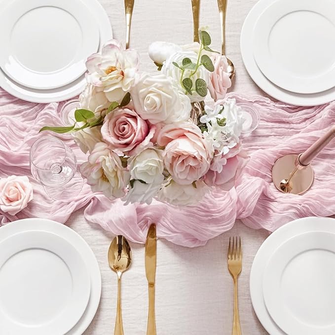 Sioloc 5 Pack Light Pink Cheesecloth Table Runner Fall Autumn Decor for Home 10ft Table Cloth for Tea Wedding Birthday Party Baby Bridal Shower Halloween Thanksgiving-Ruum Studio Home