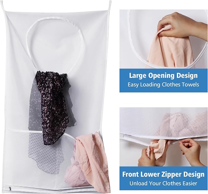 Saves Space Door-Hanging Laundry Bag,Door Hanging Laundry Hamper with 2 Different Types of Hooks, Polyester Fabric Hanging Laundry Basket for Clothes Size 22"X37" -2 Pack White-Ruum Studio Home