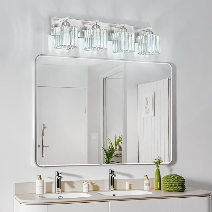 Modern Vanity Light 4-Lights Brushed Nickel Vanity Light Crystal Bathroom Wall Light Bathroom Light Fixtures-Ruum Studio Home