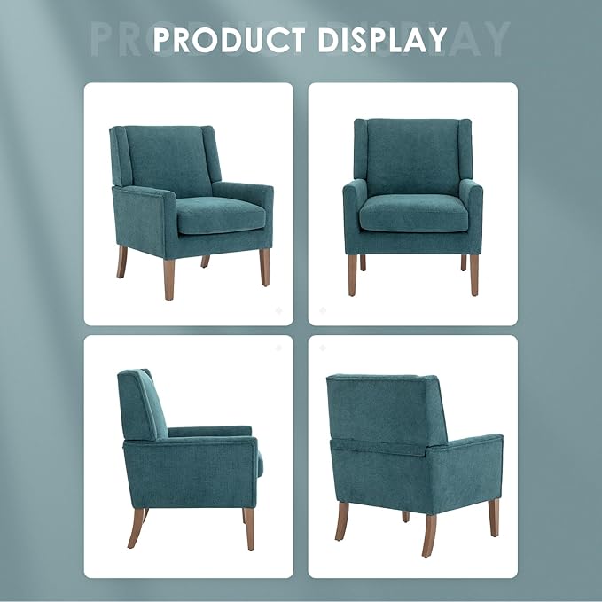 COLAMY Modern Wingback Living Room Chair, Upholstered Fabric Accent Armchair, Single Sofa Chair with Lounge Seat and Wood Legs for Bedroom/Office/Reading Spaces, Teal-Ruum Studio Home