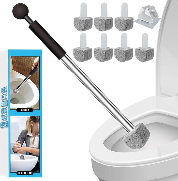 Pumice Stone Toilet Bowl Cleaner Toilet Deep Cleaning,Bathroom Cleaner Brush with Long Handle for Remove Hard Water Stains with Toilet Handle+ Pumice Stones-Ruum Studio Home