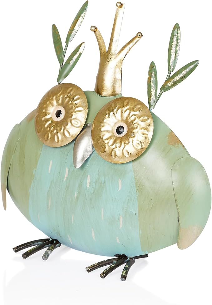Alpine Corporation MCC808HH Metal Owl Queen, Whimsical Animal Outdoor Décor for Patio, Lawn & Garden, 8"H, Multicolor-Ruum Studio Home