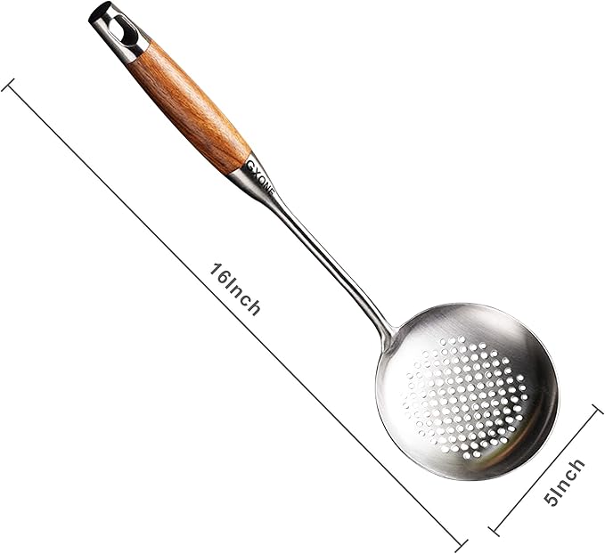 Slotted Spoon,304 Stainless Steel Skimmer Spoon with Heat Resistant Wooden Handle,Silver/15.8Inch-Ruum Studio Home
