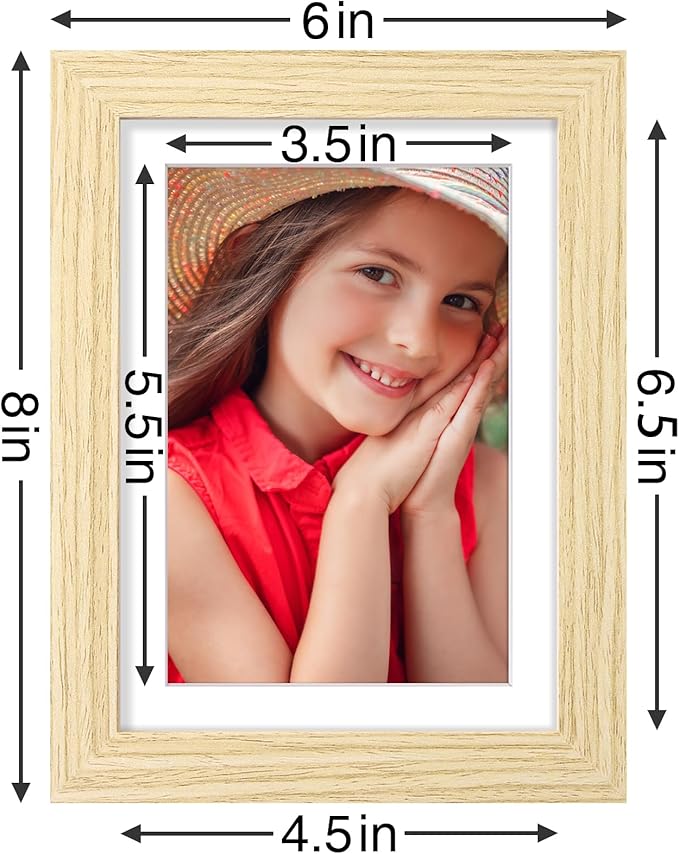 Vittanly 5x7 Picture Frames Set of 9, Shatter Resistant Plexiglass, Display 4x6 Pictures with Mat or 5x7 without Mat, Photo Frames for Wall or Tabletop, Engineered Wood, OAK-Ruum Studio Home